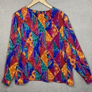 VTG Jacqueline Ferrar  womens sz 16 Colorblock Artsy Bright Blouse Top